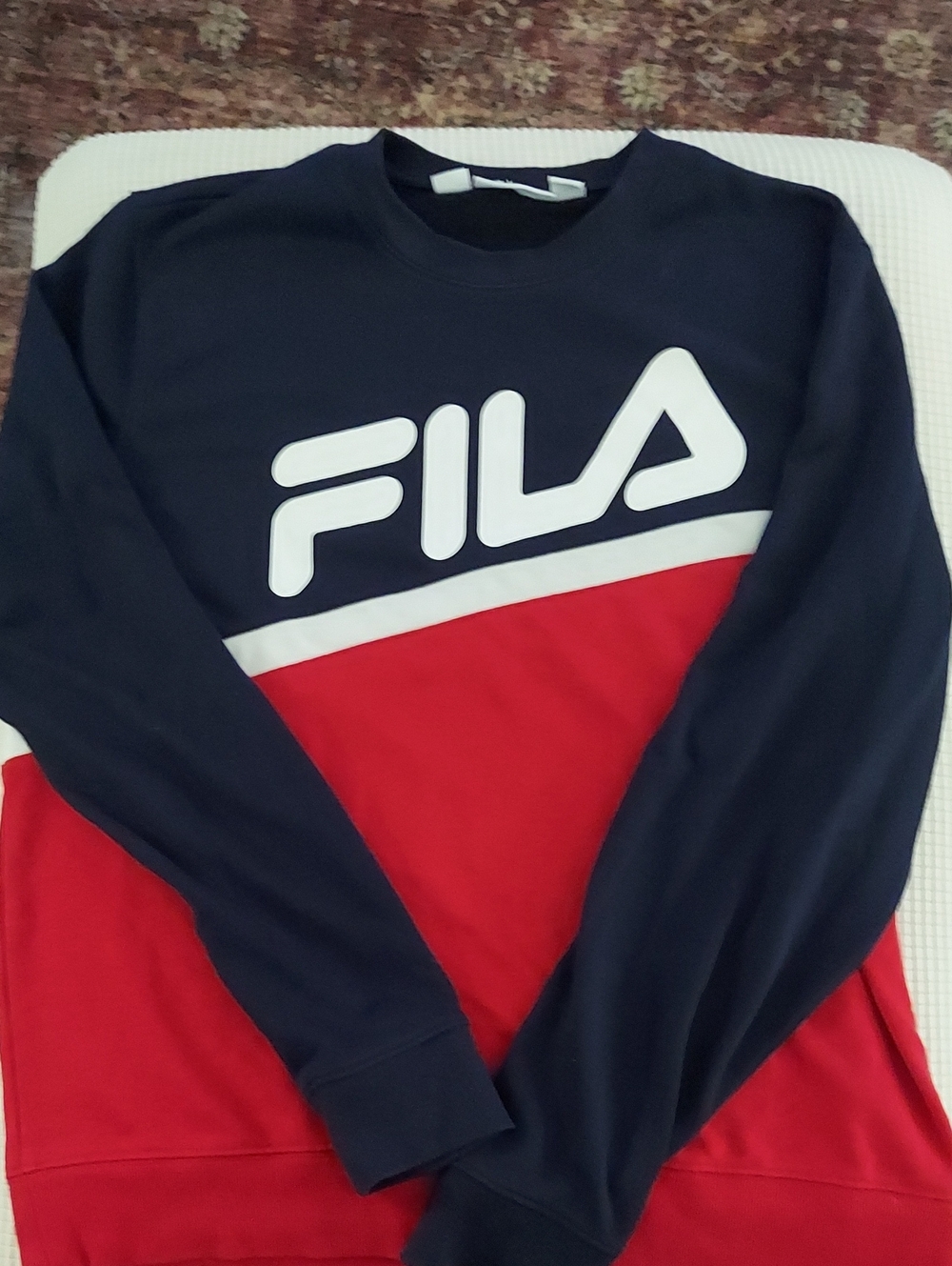 Fila Men's Navy and Red Colorblock Logo Sweatshirt